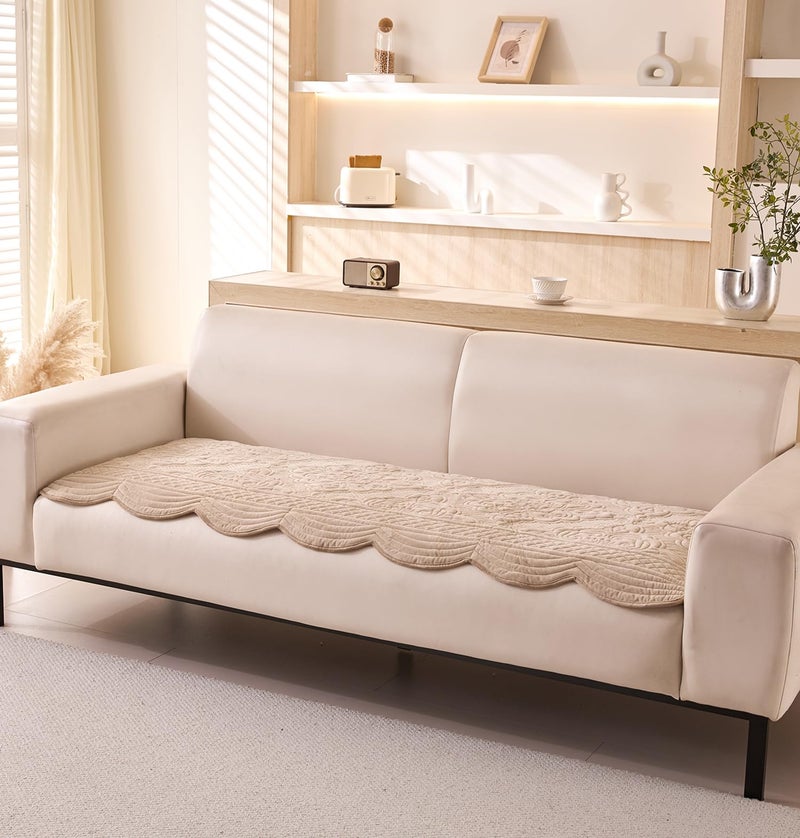House of Quirk Sofa Covers Bohemian Circle Embroidery Quilted Sofa Couch Covers 1/2/3/4 Seater Sofa Cover Anti-Slip Seat Pad from Pets Replacement Protector (Cream, 70x90cm),Polyester - Image 3