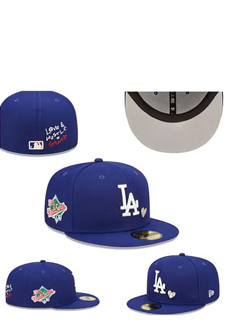 NEW ERA 58.7cm LA Dodgers Blue Cap, Flat - Brim, Multi - Emblem Design 