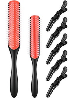 Patelai 7 Pieces Cushion Nylon Bristle Styling Brush Set 9Row Curly Hair Detangling Brush 5Row Travel Hair Brush And 6 Pieces Hair Clips For Separating Shaping Defining Curls Fixing Hair (Pink)  - Image 1
