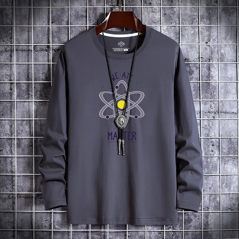 New Men's Long-Sleeved T-Shirt Printed Round Neck Slim-Fit Korean Base Shirt Young and Middle-aged Thin Autumn Fashionable Autumn T-Shirt - Image 5