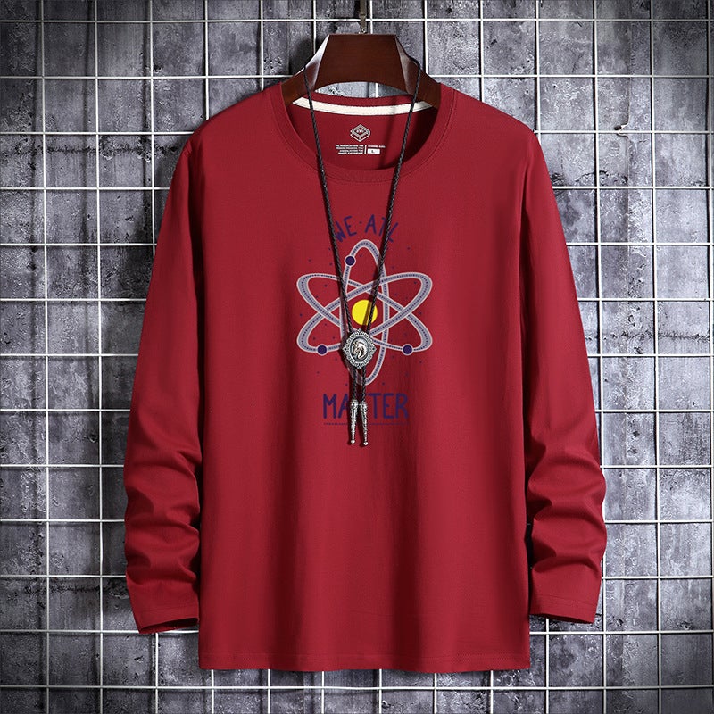 New Men's Long-Sleeved T-Shirt Printed Round Neck Slim-Fit Korean Base Shirt Young and Middle-aged Thin Autumn Fashionable Autumn T-Shirt - Image 1