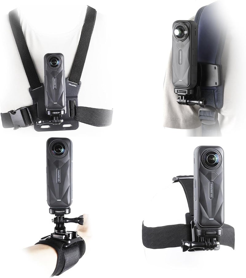 پيلكينج طقم إكسسوارات لـ Insta 360 X5 X4 X3 X2، حامل الصدر، حزام الرأس، حزام الظهر، مشبك حقيبة الظهر، حزام المعصم، محول دوار 360 درجة + إطلاق سريع لـ Insta360 One X5 X4 X3 حزمة إكسسوارات الكاميرا - Image 1