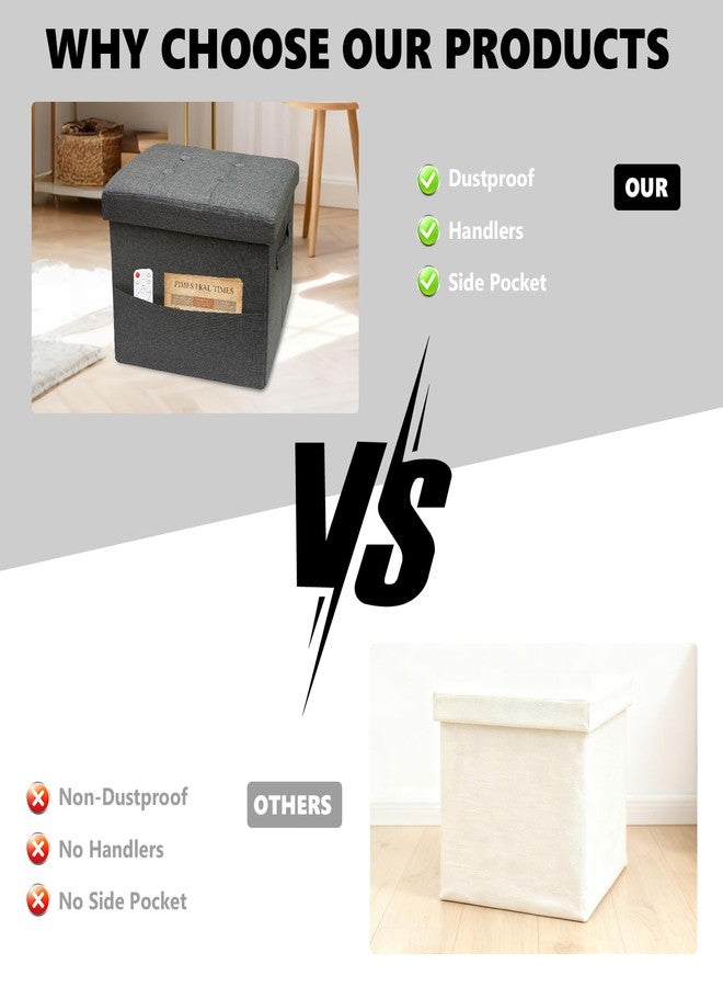 ALASDO Storage Ottoman Footrest Stool Small Ottoman with Storage Foldable Ottomans Foot Rest Footstool Bench for Living Room 17x13x13inches Grey - Image 4