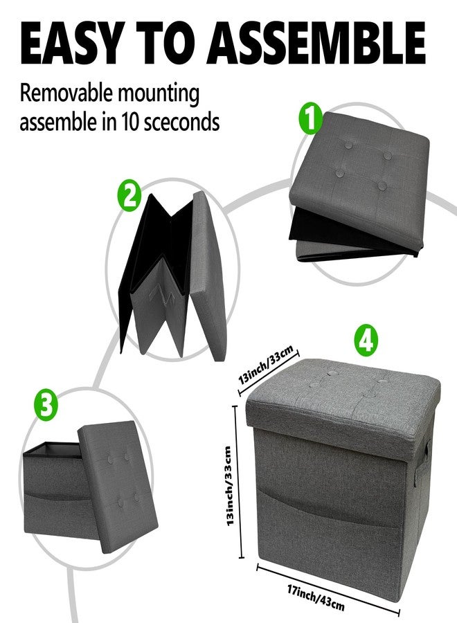 ALASDO Storage Ottoman Footrest Stool Small Ottoman with Storage Foldable Ottomans Foot Rest Footstool Bench for Living Room 17x13x13inches Grey - Image 2