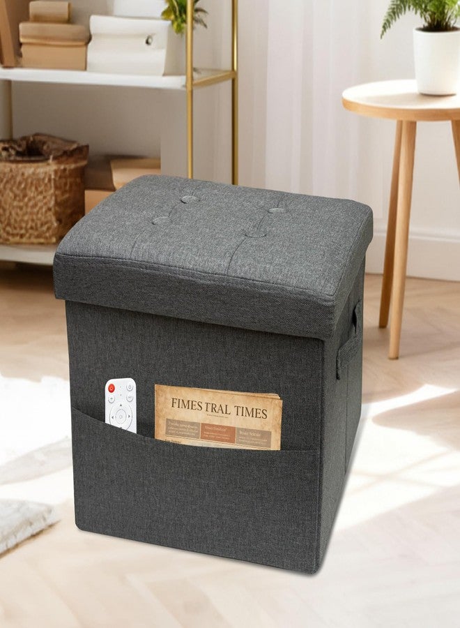 ALASDO Storage Ottoman Footrest Stool Small Ottoman with Storage Foldable Ottomans Foot Rest Footstool Bench for Living Room 17x13x13inches Grey - Image 3