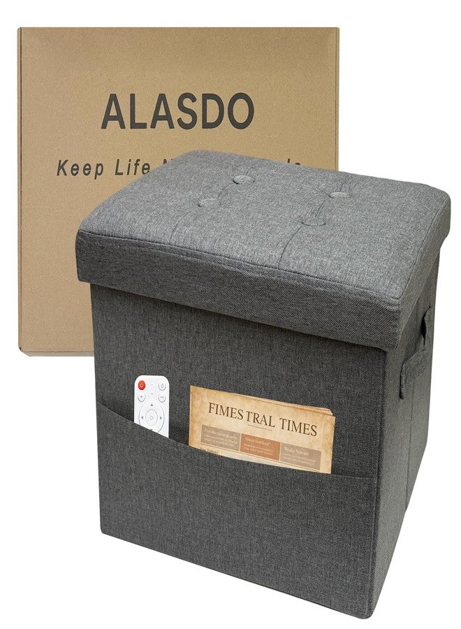 ALASDO Storage Ottoman Footrest Stool Small Ottoman with Storage Foldable Ottomans Foot Rest Footstool Bench for Living Room 17x13x13inches Grey - Image 1
