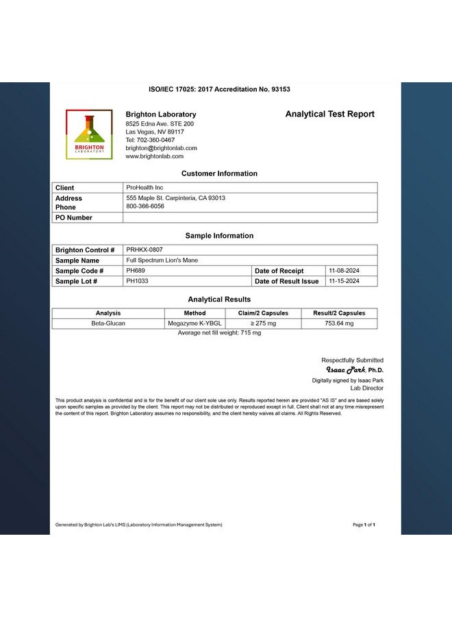 ProHealth Full Spectrum Lion's Mane | Triple Lab Tested | 120 Capsules - Image 3