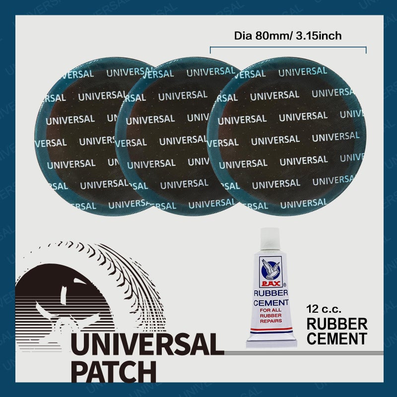 PAX 3Pcs 80mm Round Universal Tube and Tire Repair Patch Kit, for Radial and Bias Tires, Motorcycle, Automobile, Truck, Agricultural Vehicles, BMX, ATVs, River Floating, Inflatable Rubber - Image 2