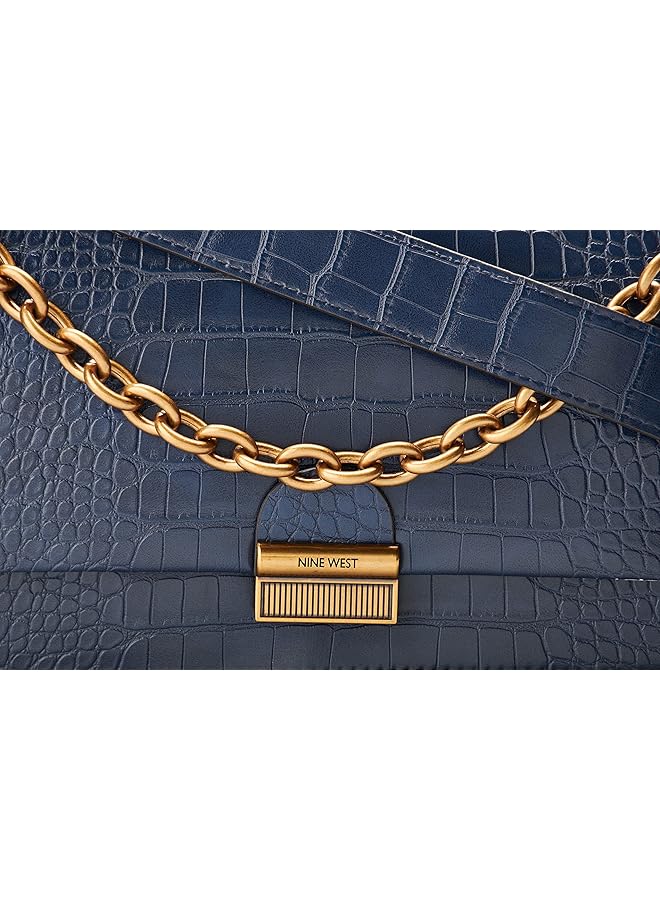 NINE WEST Kathy Textured Flap Cross Body Bag Navy - Image 3