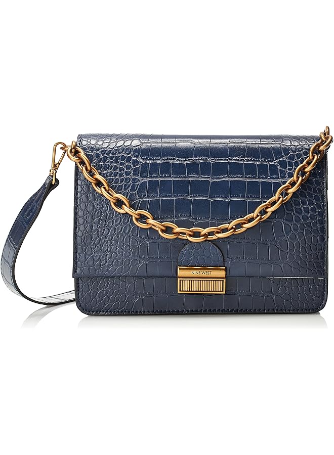 NINE WEST Kathy Textured Flap Cross Body Bag Navy - Image 1