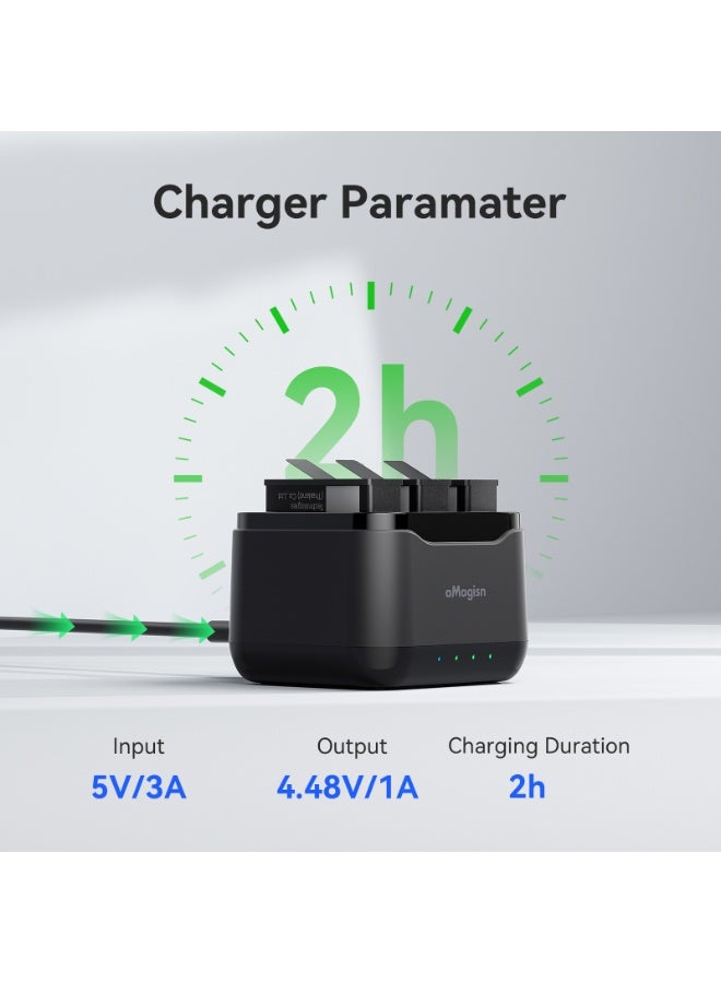 aMagisn شاحن بطاريات لـ DJI Osmo Action5 Pro – قاعدة شحن ثلاثية سريعة مع تخزين بطاقات MicroSD وإدارة ذكية للطاقة وحماية من الحرارة الزائدة والتيار – شاحن كاميرا رياضية - Image 5