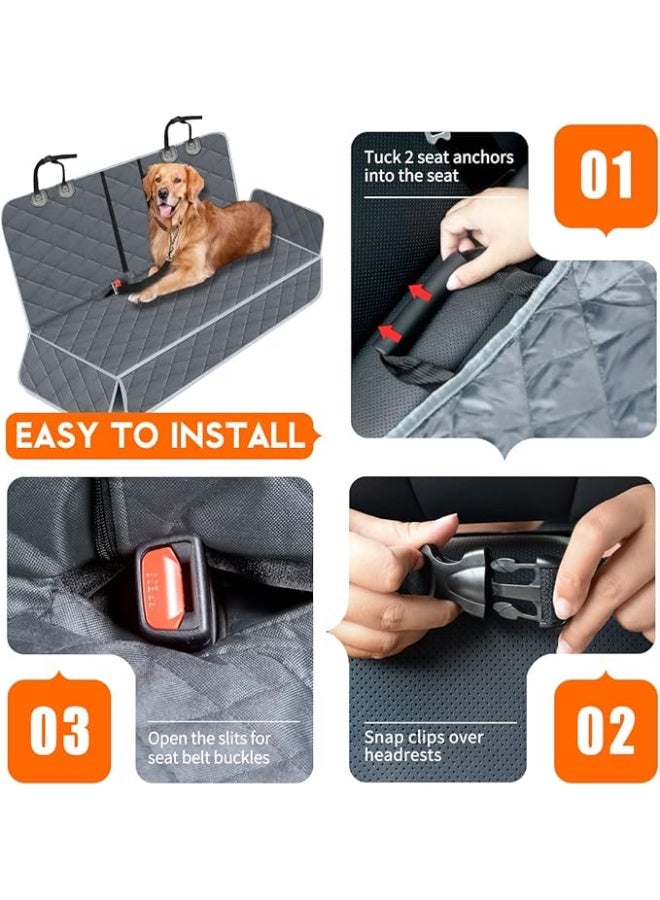 Dog Car Cover for Back Seat Pet Protector Waterproof Bench Car Seat Cover, Nonslip Rear Seat Cover fits Middle Armrest for Most Cars Trucks SUVs - Grey - Image 4
