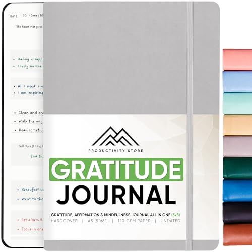PRODUCTIVITY STORE Gratitude Journal & Self Care Journal - Guided Journal, Mindfulness Journal & Mental Health Journal All-In-One - Premium Daily Journal For Women & Men - A5 5.8" x 8.3" - Grey - Image 1