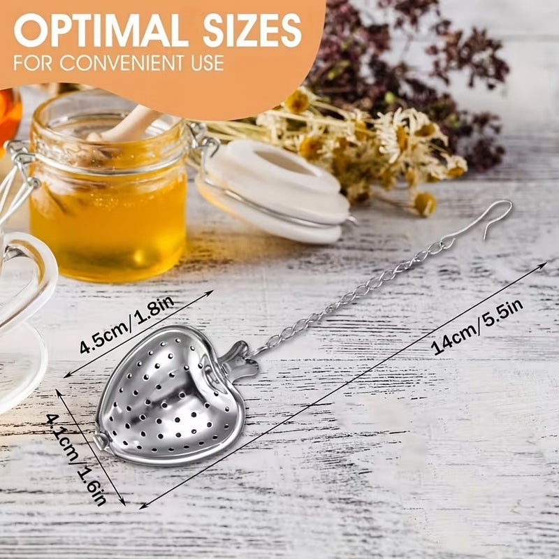 Stainless Steel Heart Shaped Tea Infusers Set Of 4 With Chain And Clip Fine Hole Filter - Image 3