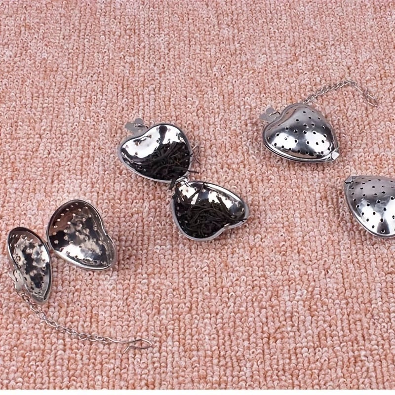 Stainless Steel Heart Shaped Tea Infusers Set Of 4 With Chain And Clip Fine Hole Filter - Image 4
