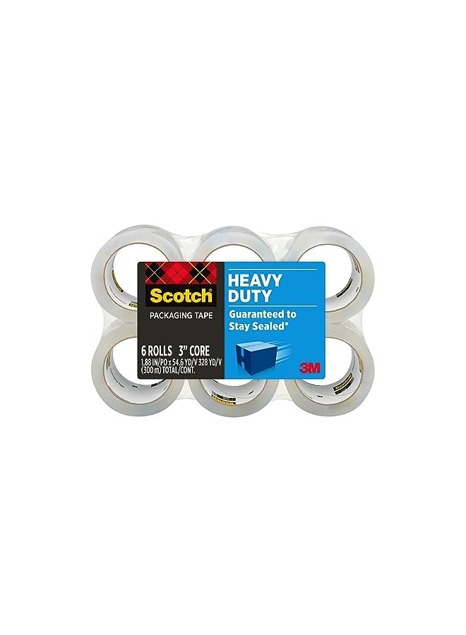PROMASS Scotch Heavy Duty Packaging Tape, 1.88" x 54.6 yd, Designed for Packing, Shipping and Mailing, Strong Seal on All Box Types, 3" Core, Clear, 6 Rolls (3850-6) - Image 2