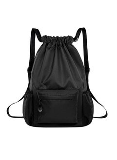 GUSGU Drawstring Backpack, Water Resistant Bag, Gym Sports Bag with Water Bottle Holder and Zipper Pockets for Men Women, Black,Classic  - Image 1