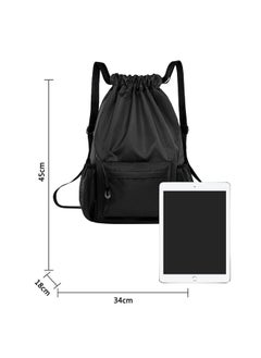 GUSGU Drawstring Backpack, Water Resistant Bag, Gym Sports Bag with Water Bottle Holder and Zipper Pockets for Men Women, Black,Classic  - Image 2