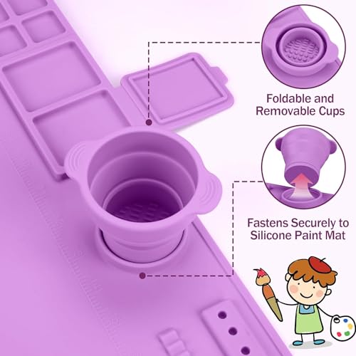 BeFunky Silicone Art Mat with Cup, Painting Mat for Crafts, Artist Mat with Brush Holders for Kids Gift, Clay, DIY Creations and Play Doh (Purple) - Image 4