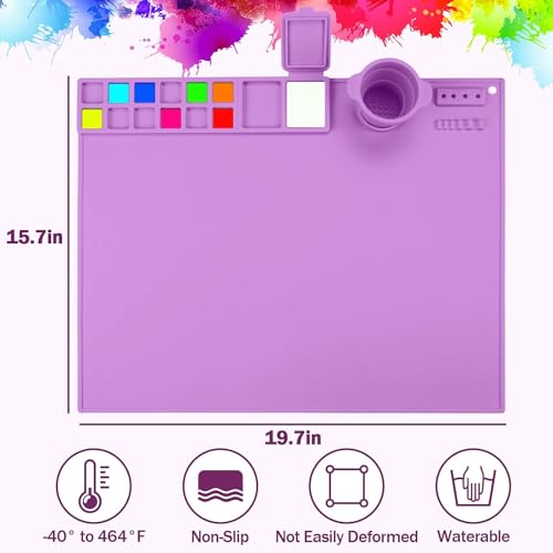 BeFunky Silicone Art Mat with Cup, Painting Mat for Crafts, Artist Mat with Brush Holders for Kids Gift, Clay, DIY Creations and Play Doh (Purple) - Image 3