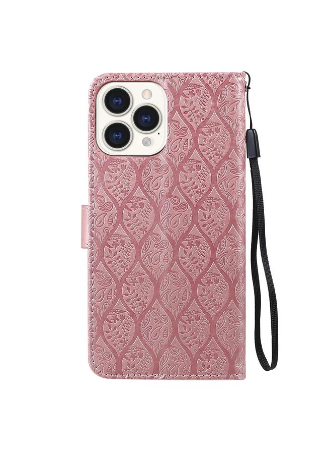Zaboon Case For iPhone 13 Pro Pressed Printing Rattan Flower Pattern Horizontal Flip PU Leather Case with Holder & Card Slots & Wallet & Photo Frame - Image 3