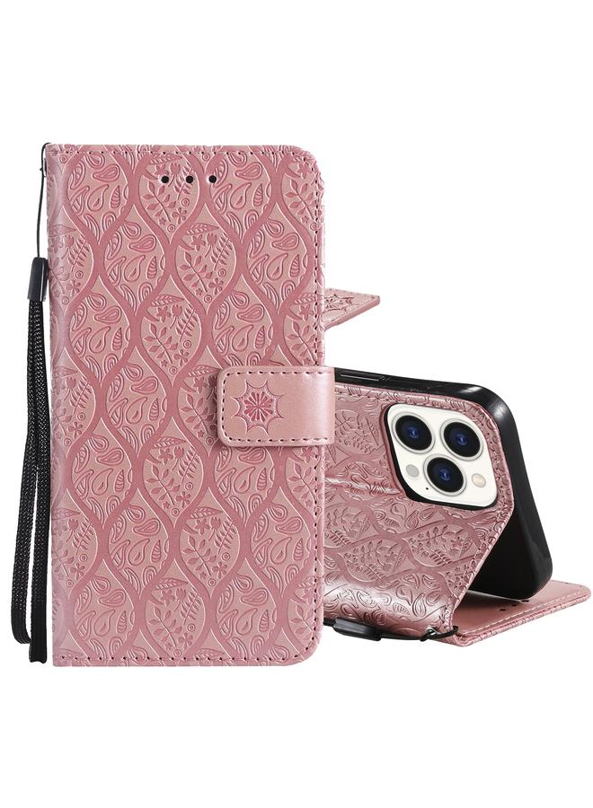 Zaboon Case For iPhone 13 Pro Pressed Printing Rattan Flower Pattern Horizontal Flip PU Leather Case with Holder & Card Slots & Wallet & Photo Frame - Image 1