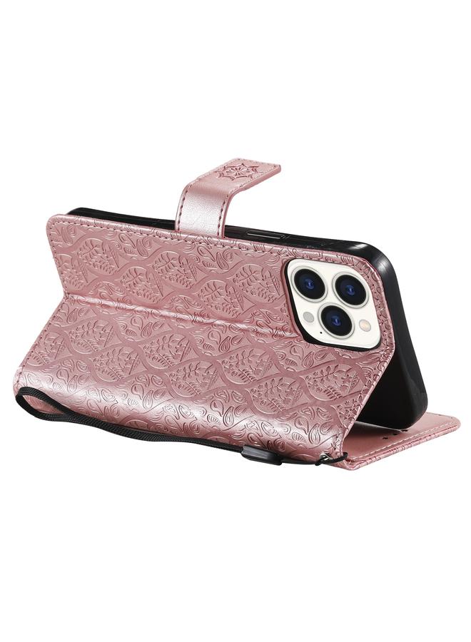 Zaboon Case For iPhone 13 Pro Pressed Printing Rattan Flower Pattern Horizontal Flip PU Leather Case with Holder & Card Slots & Wallet & Photo Frame - Image 5