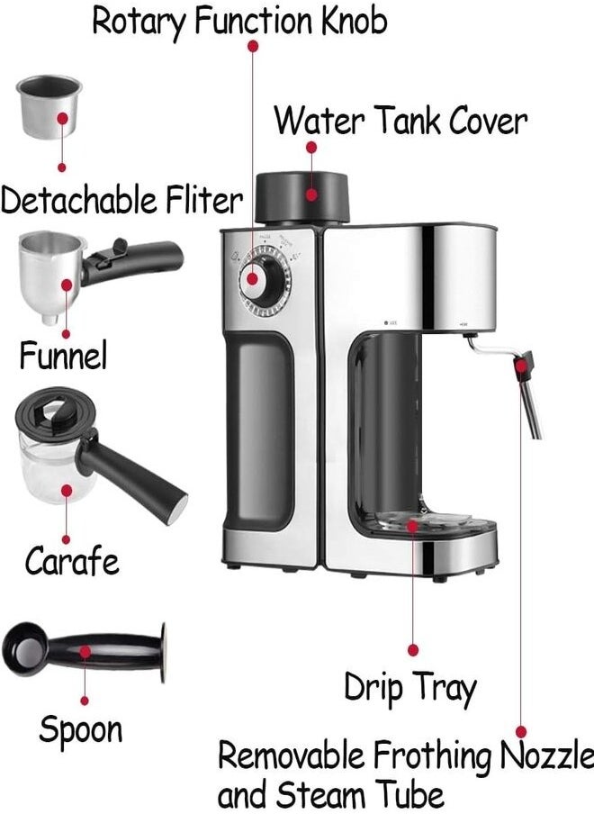 edoolffe - Edoolffe Espresso Maker Household Built-In Milk Frother Coffee Maker MD-2006 - Image 1