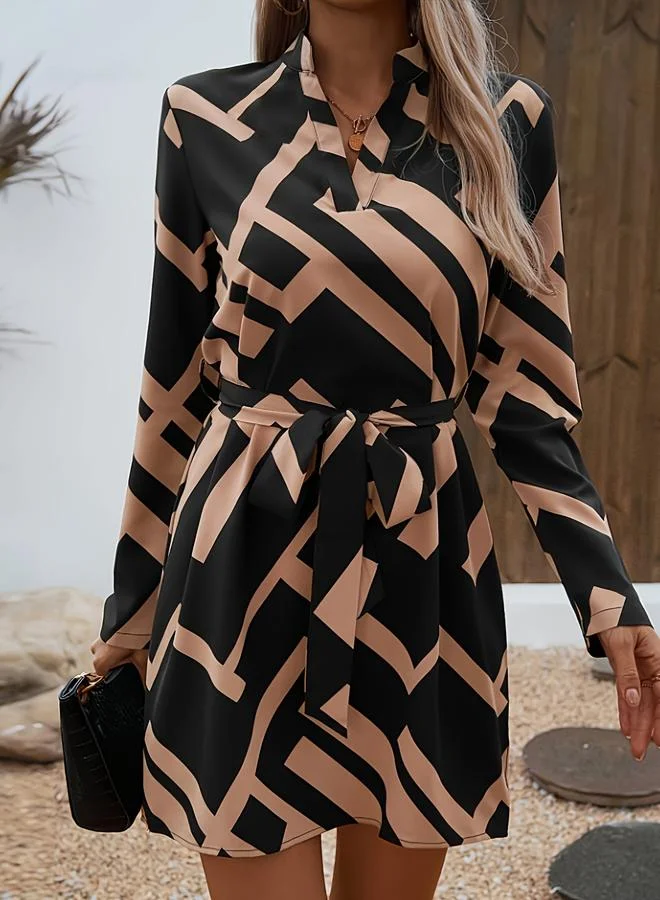 Take Two Multi Geo Print Long Sleeve Mini Dress