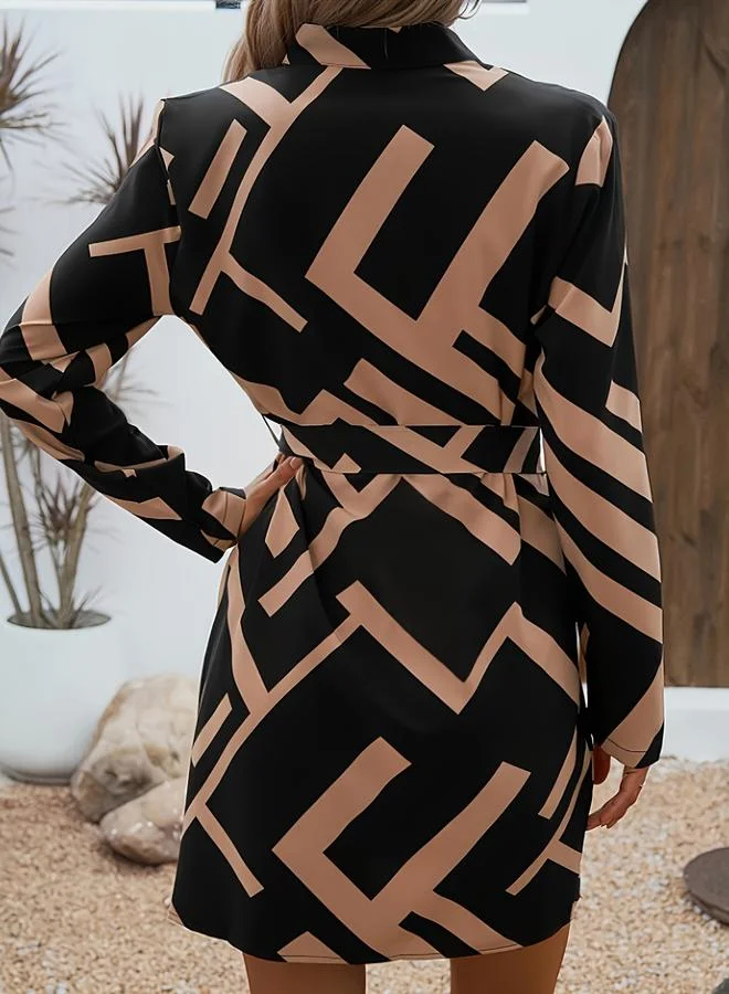 Take Two Multi Geo Print Long Sleeve Mini Dress
