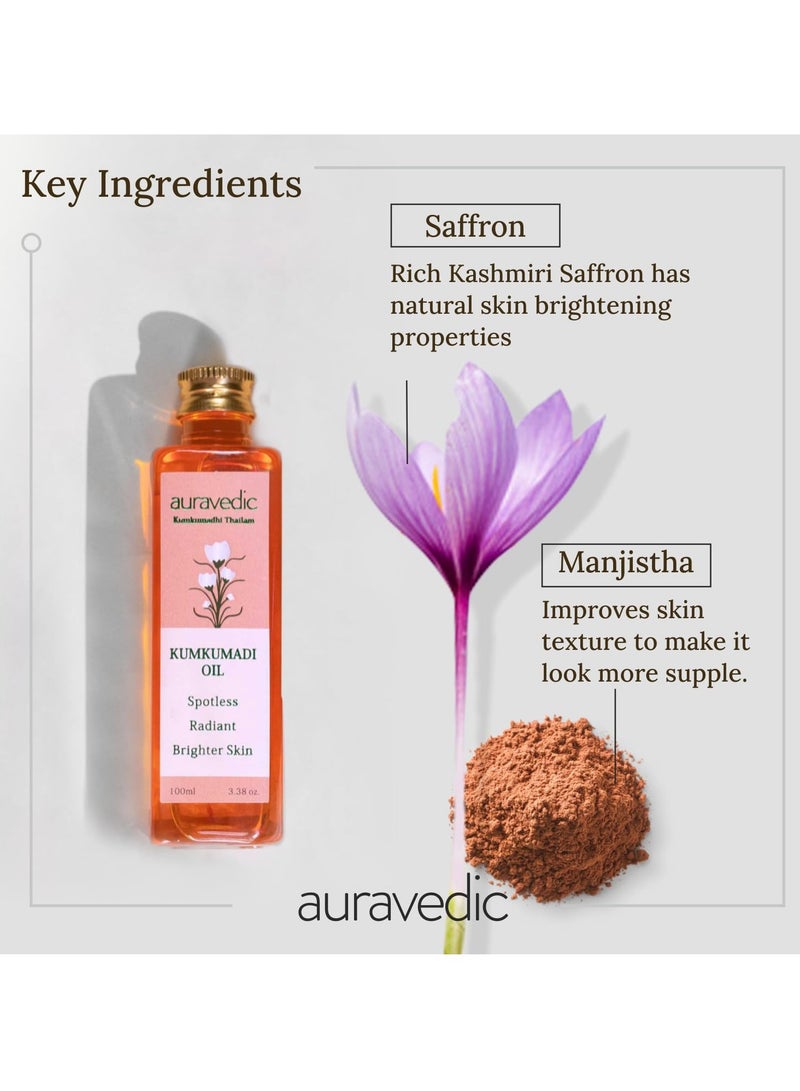 Auravedic Kumkumadi Oil For Face 100 Ml, Kumkumadi Tailam Face Oil For Glowing Skin, Dark Spot Corrector Face Serum - Image 5