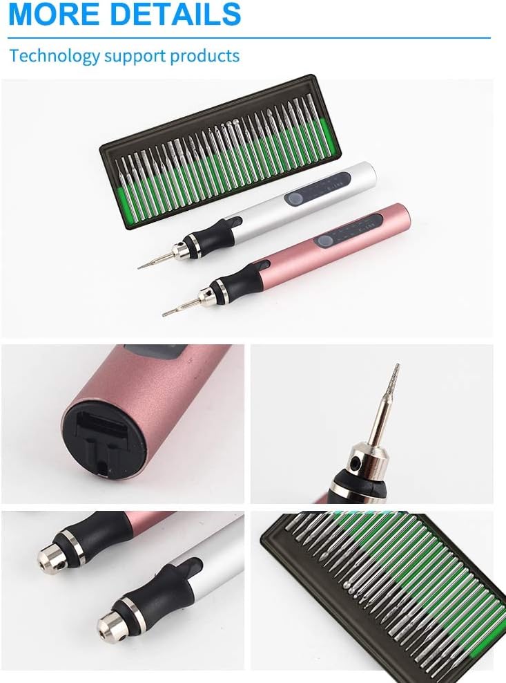 Ryoma Rechargeable cordless Electric Micro Engraver Pen Mini DIY Engraving Tool Kit for Metal Glass Ceramic Plastic Wood Jewelry with 30 Bits and 16 Stencils and 1 Scriber Pen (silver) - Image 5