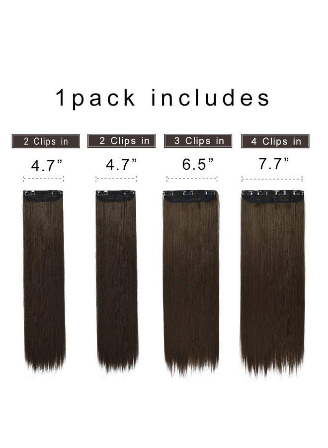 REECHO 24" Straight Long 4 Pcs Set Thick Clip In On Hair Extensions Medium Ash Brown - Image 3