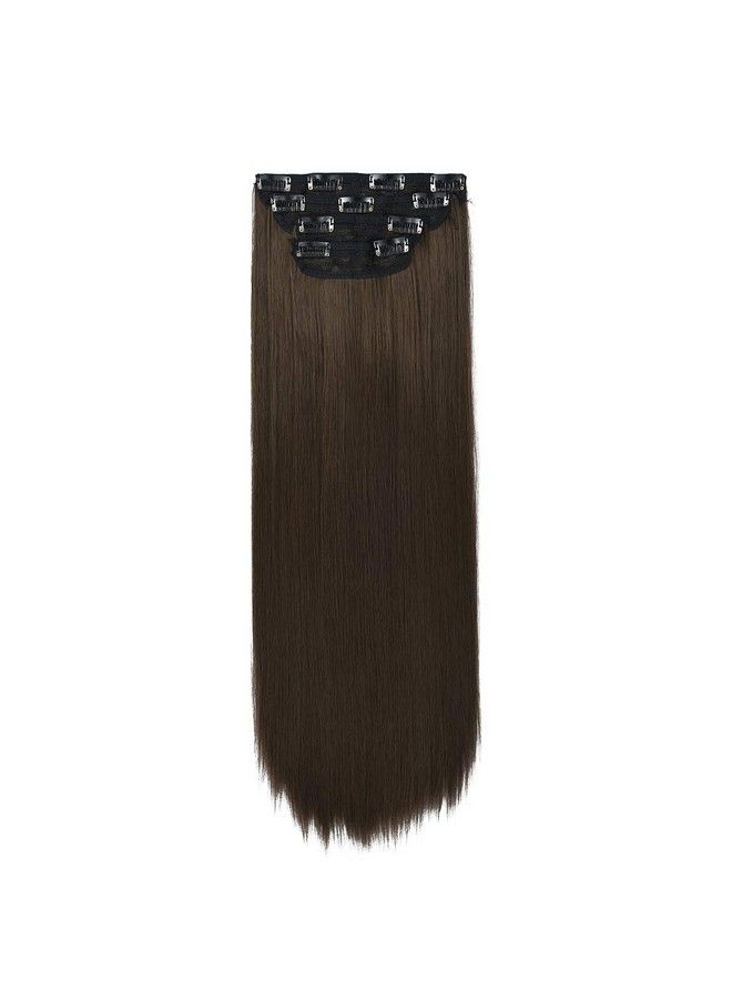 REECHO 24" Straight Long 4 Pcs Set Thick Clip In On Hair Extensions Medium Ash Brown - Image 4