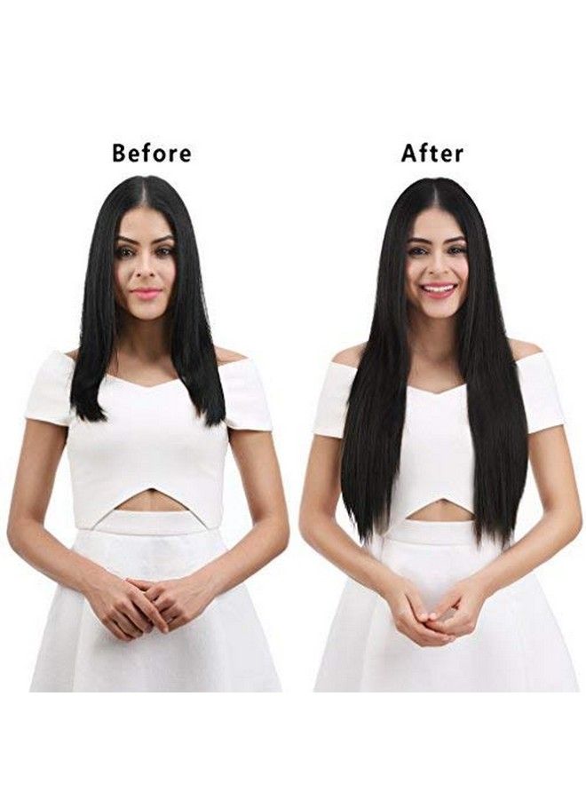 REECHO 24" Straight Long 4 Pcs Set Thick Clip In On Hair Extensions Medium Ash Brown - Image 5