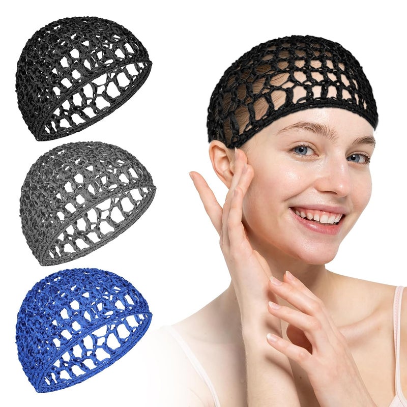 Sibba Sibba 3 PCS Wig Cap Hair Net Sleeping Bonnets Mesh Hair Net Rayon Knit Snood Hairnets Elastic Bands Wrap Grip Crochet Braided Satin Women Crocheted Sleep Cap Head Making for Sew Headwear Night Hats