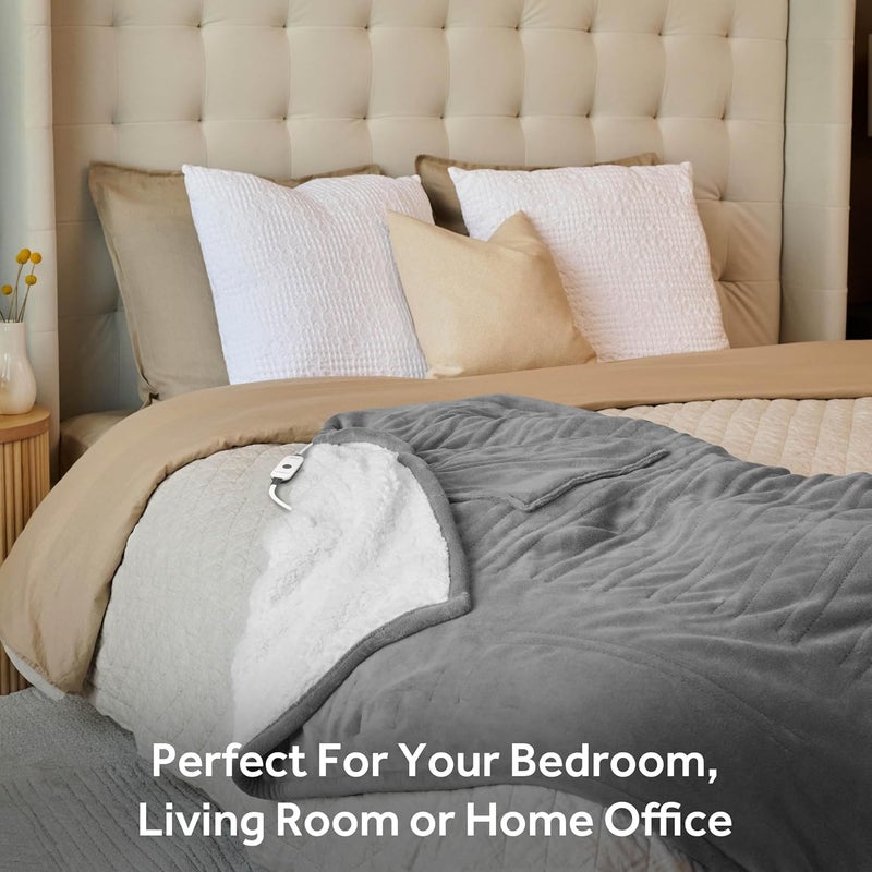 Sunbeam Electric Throw, Soft, Warm, Flannel Heated Blanket, 4 Heat Settings, 4-Hour Auto Shut-Off, Fast Heating, Comfy and Cozy, Grey Color, 50" x 60" - Image 5