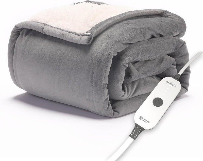 Sunbeam Electric Throw, Soft, Warm, Flannel Heated Blanket, 4 Heat Settings, 4-Hour Auto Shut-Off, Fast Heating, Comfy and Cozy, Grey Color, 50" x 60" - Image 1