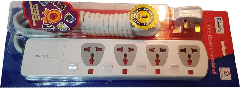 Sirocco Universal Type Super 4 Way 3M x 1.25MM Cable Extension Socket - Image 1