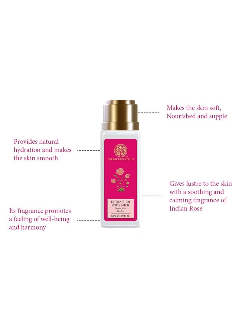 فورست اسينشالز حليب الجسم الغني جدًا بالجسم حليب الورد الهندي الغني جدًا بحجم مناسب للسفر | لوشن مرطب طبيعي للجسم لترطيب فوري | مرطب جسم أيورفيدا خالٍ من البارابين | للنساء والرجال | 50 مل - Image 3