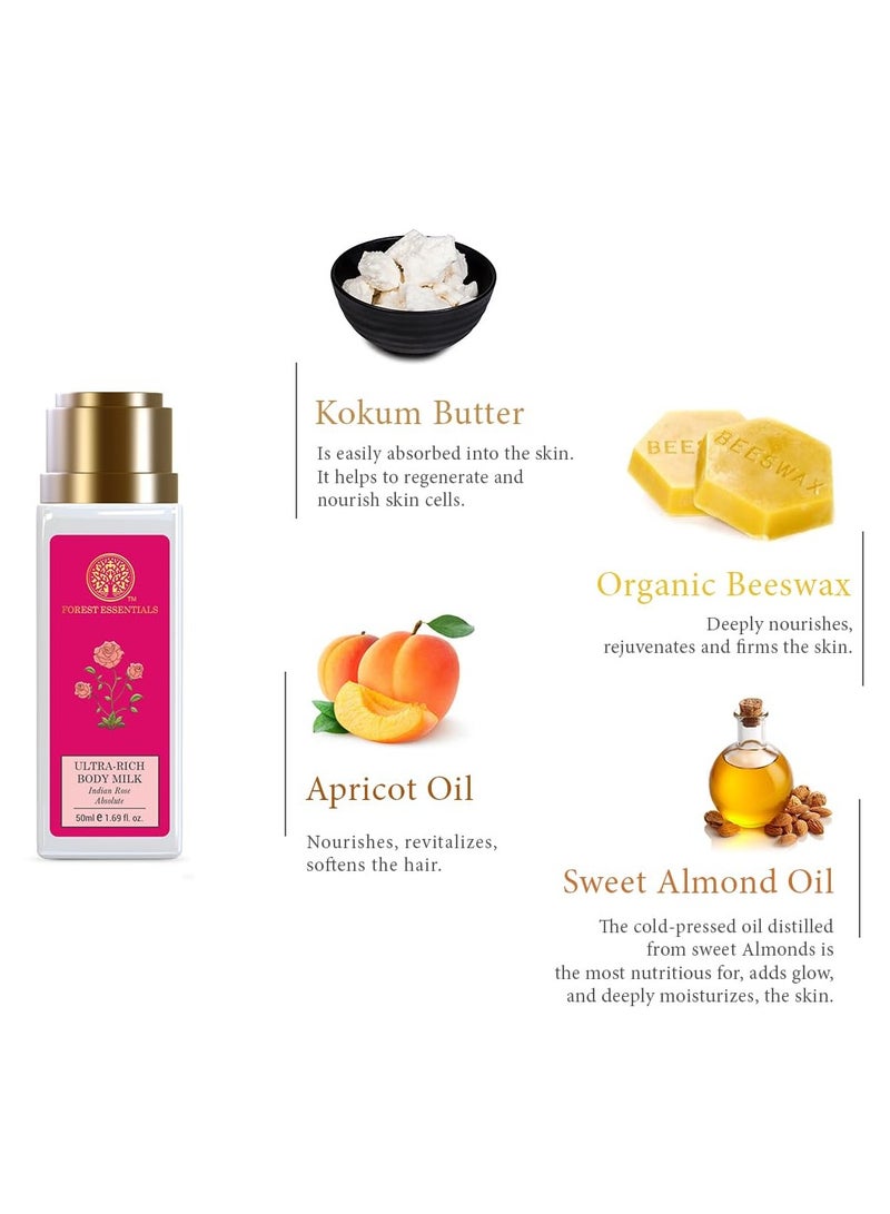 فورست اسينشالز حليب الجسم الغني جدًا بالجسم حليب الورد الهندي الغني جدًا بحجم مناسب للسفر | لوشن مرطب طبيعي للجسم لترطيب فوري | مرطب جسم أيورفيدا خالٍ من البارابين | للنساء والرجال | 50 مل - Image 4