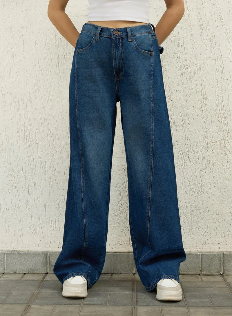 Hubberholme Indigo High-Rise Straight Fit Low Distress Light Fade Jeans for Women