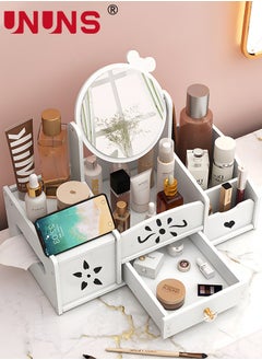 UNUNS Desk Organizer,2-Layer Large Capacity Desk Organizer With Drawers And Mirror,Bathroom Organizer With Mobile Phone Stand And Tissue Storage,Ideal For Bedroom And Bathroom Countertops  - Image 1