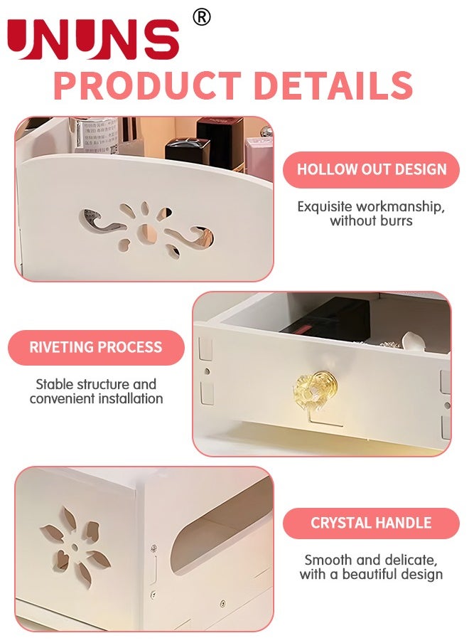 UNUNS - Desk Organizer,2-Layer Large Capacity Desk Organizer With Drawers And Mirror,Bathroom Organizer With Mobile Phone Stand And Tissue Storage,Ideal For Bedroom And Bathroom Countertops - Image 1