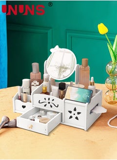 UNUNS Desk Organizer,2-Layer Large Capacity Desk Organizer With Drawers And Mirror,Bathroom Organizer With Mobile Phone Stand And Tissue Storage,Ideal For Bedroom And Bathroom Countertops  - Image 2