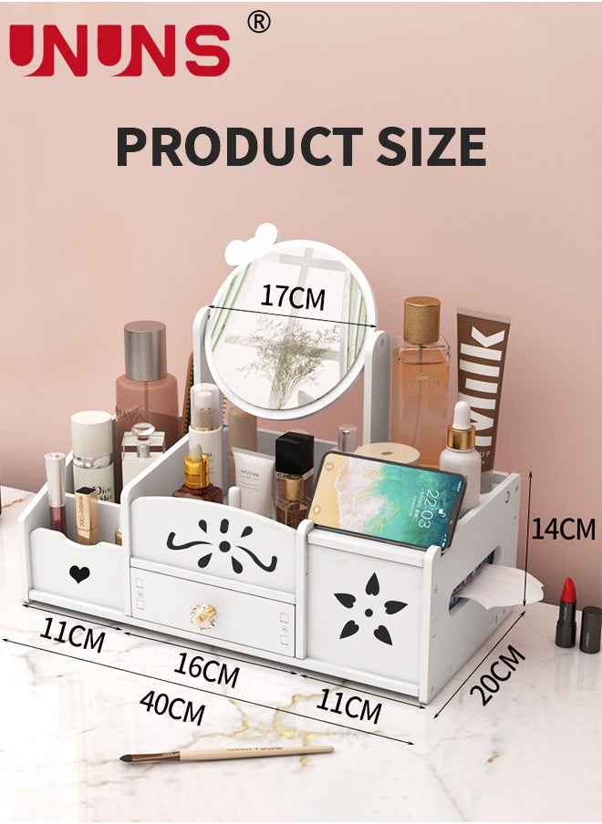 UNUNS - Desk Organizer,2-Layer Large Capacity Desk Organizer With Drawers And Mirror,Bathroom Organizer With Mobile Phone Stand And Tissue Storage,Ideal For Bedroom And Bathroom Countertops - Image 1