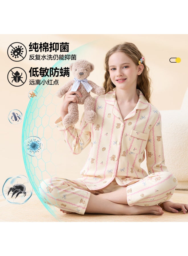 Hodo Children's Pajama Cardigan 100% Cotton Spring Autumn Long Sleeve Class A Big Kids New Girls Long Sleeve Homewear Set