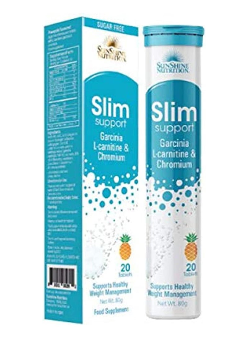SUNSHINE NUTRITION مكمل غذائي Slim Support غني بالجارسينيا و إل-كارنيتين والكروم يدعم إدارة الوزن الصحية أقراص فوارة بنكهة الأناناس بدون إضافة سكر 20 قرصًا 80 جرامًا - Image 1