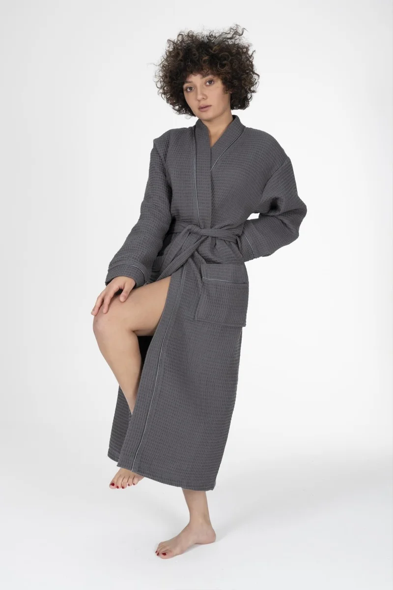 Varol Kaos Series Kimono Collar Pique Bathrobe Dressing Gown
