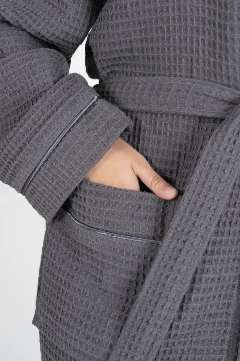 Varol Kaos Series Kimono Collar Pique Bathrobe Dressing Gown